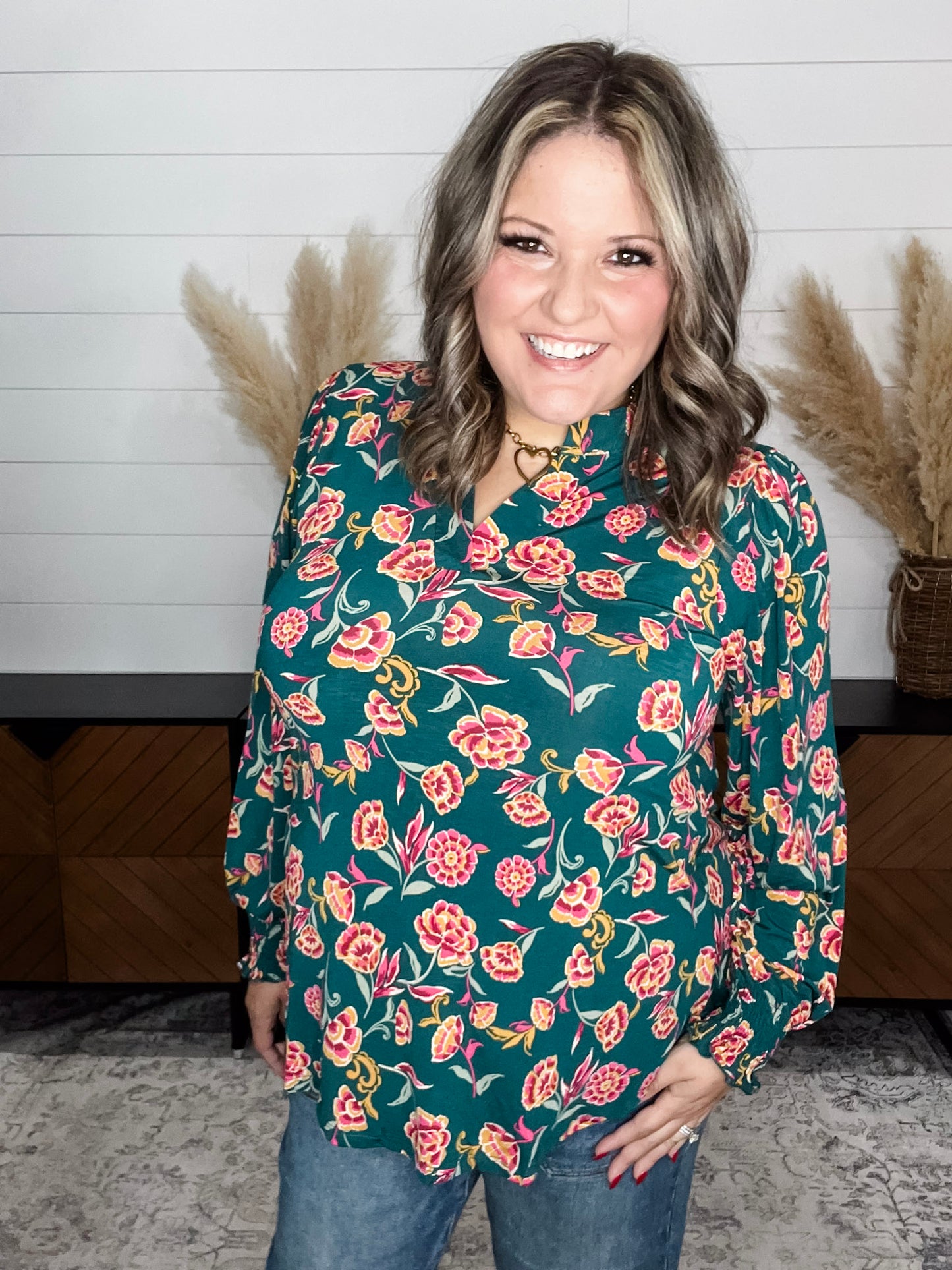 "Fayetteville" Smocked Wrist Long Sleeve Split Neck
