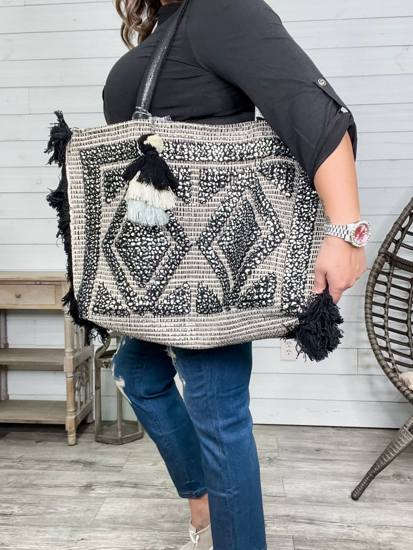 Silver Foil Tufted Tote