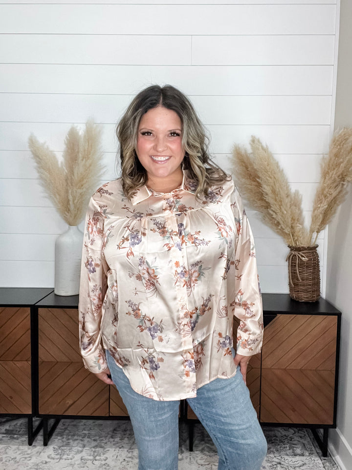 "Corbine" Collared Long Sleeve Button Up Blouse