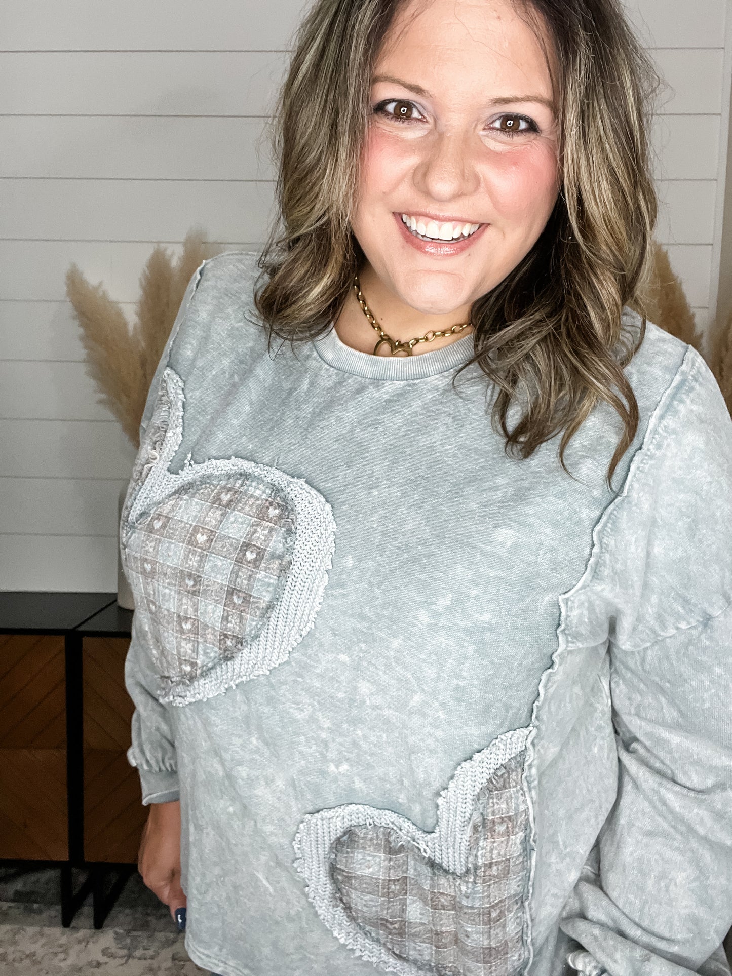 J.Her “Achy Breaky" Long Sleeve Patchwork Crewneck