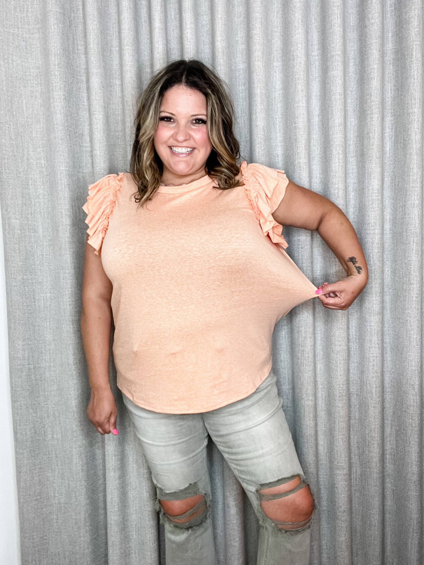 Dreamcicle ruffle cap sleeve tee