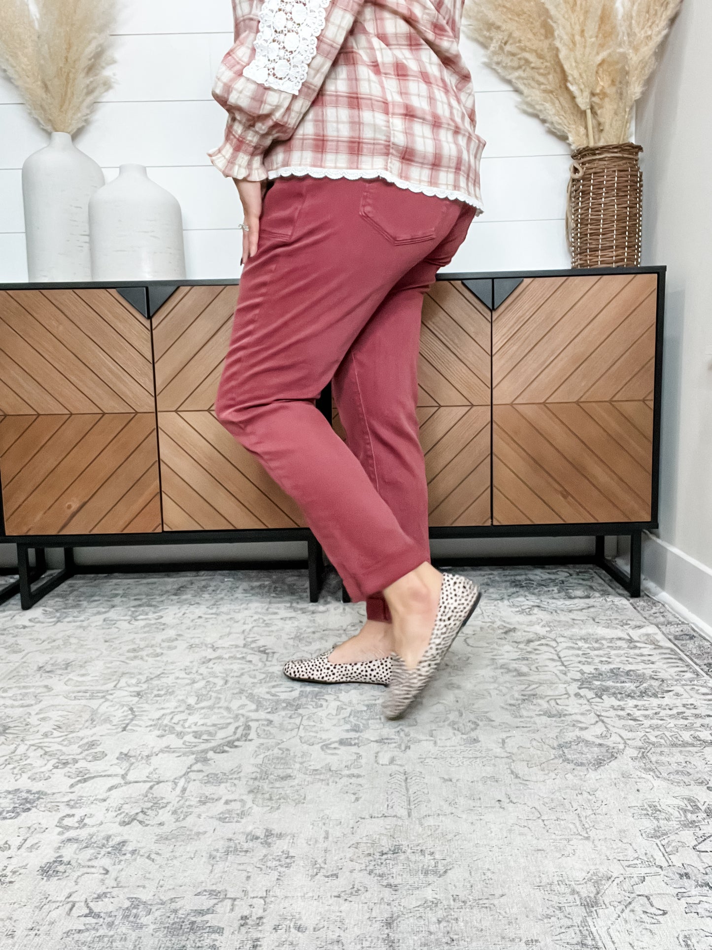 Judy Blue Aurora Burgundy Cuffed Weekender