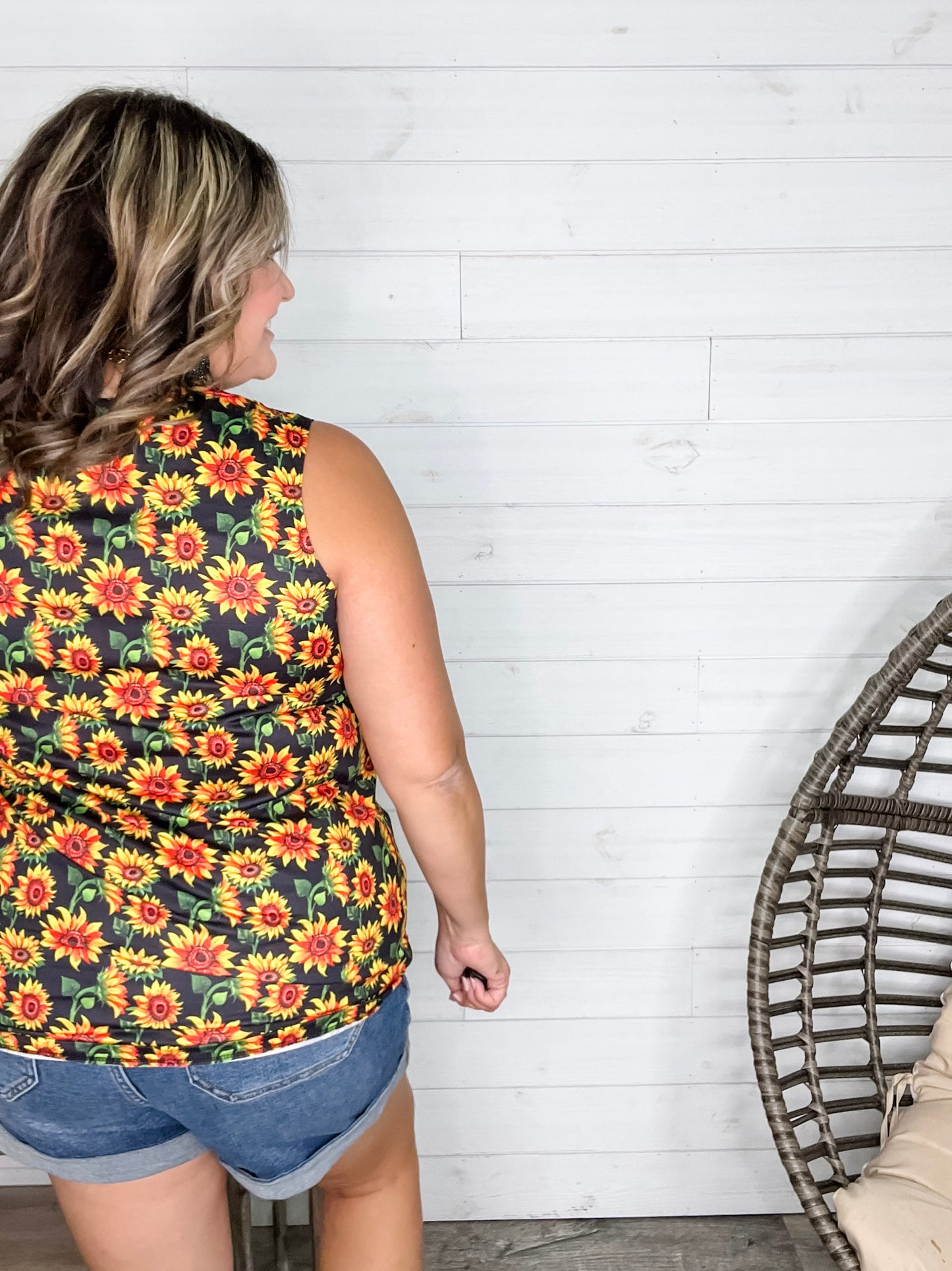 "I Am Happy" Sunflower Tank with Lace Detail