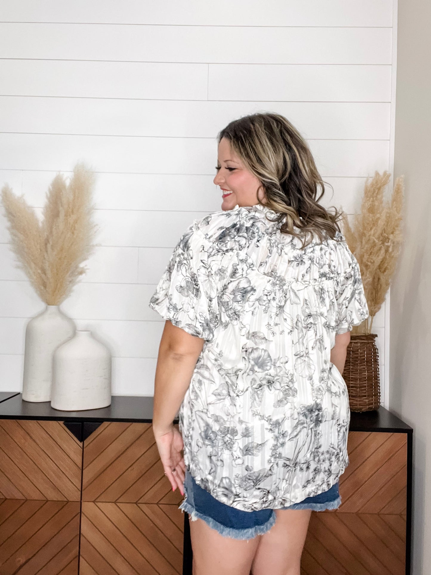 "Touch Of Sass" Bubble Short Sleeve Split Neck