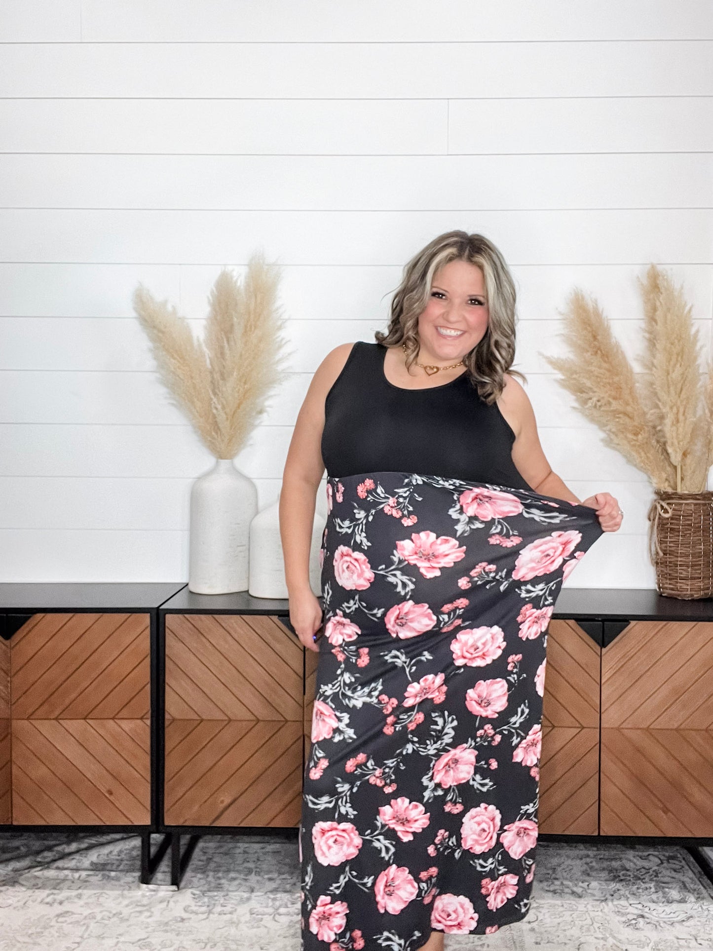 Floral Skirt Tank Maxi Dress with Pockets