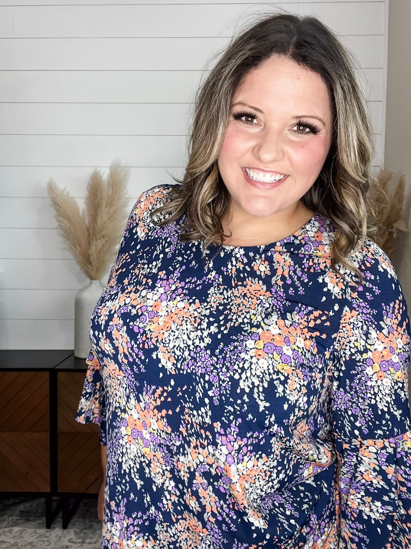 "Mckinley" Floral Round Neck Double Ruffle Sleeve