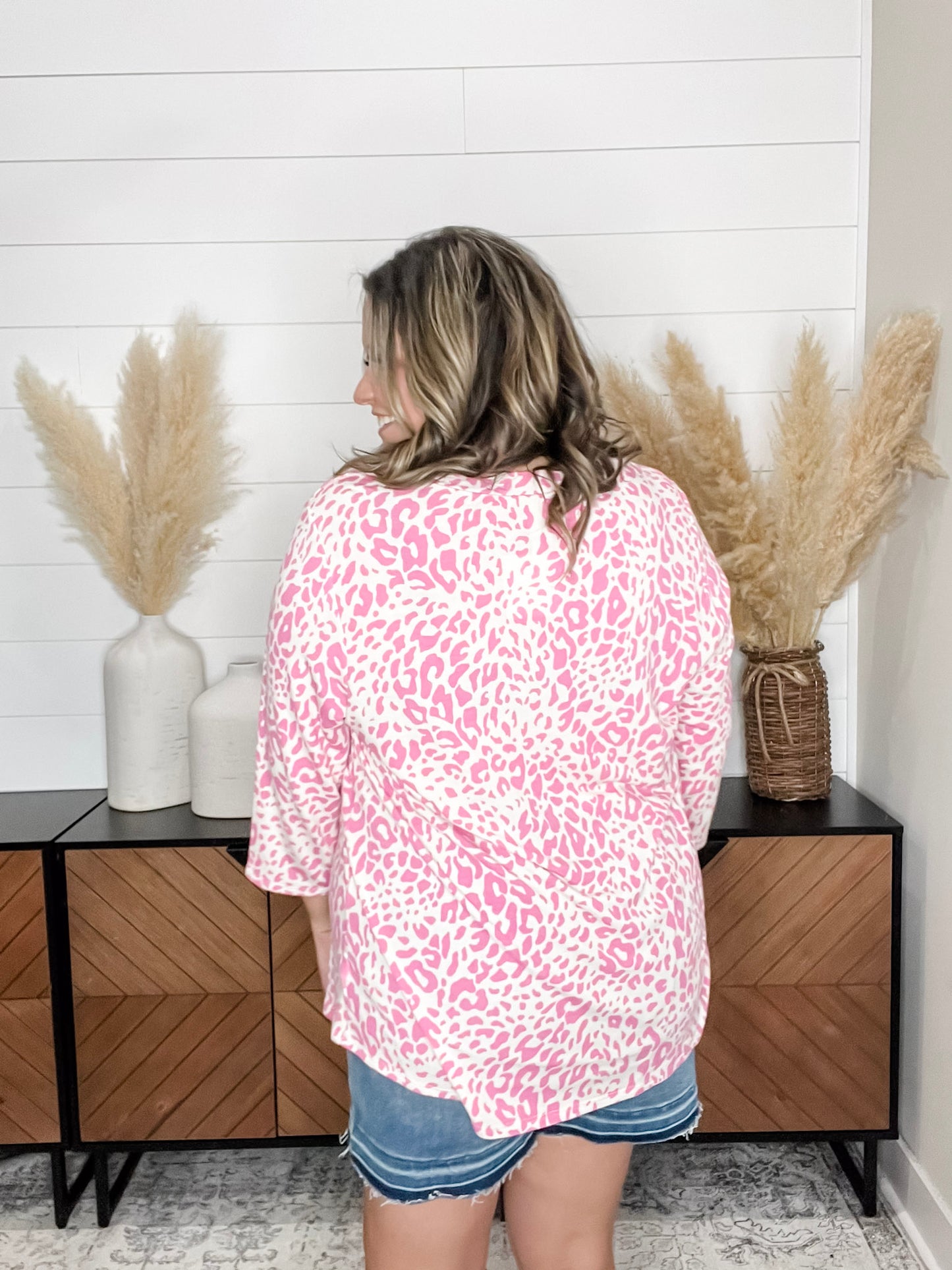 "Without A Doubt" 3/4 Sleeve Animal Print V Neck
