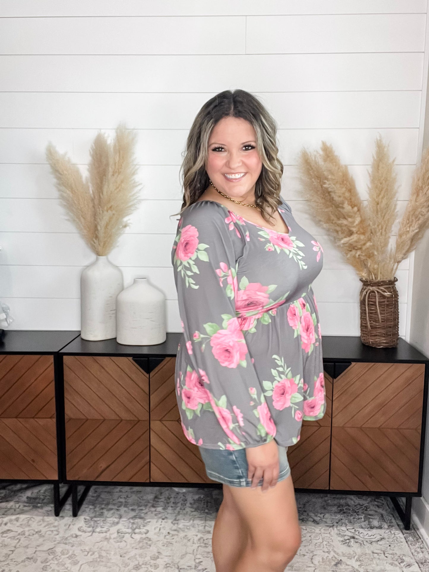 "Untold" Long Sleeve V Neck Babydoll