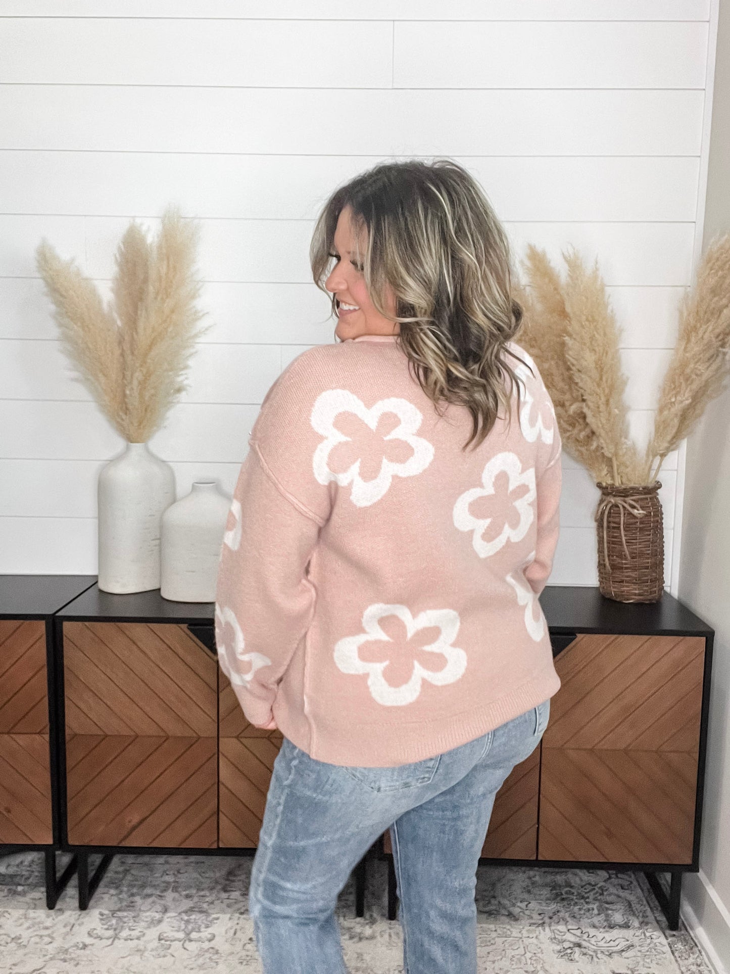 "Cartwright" Floral Print Pearl Embellished Sweater