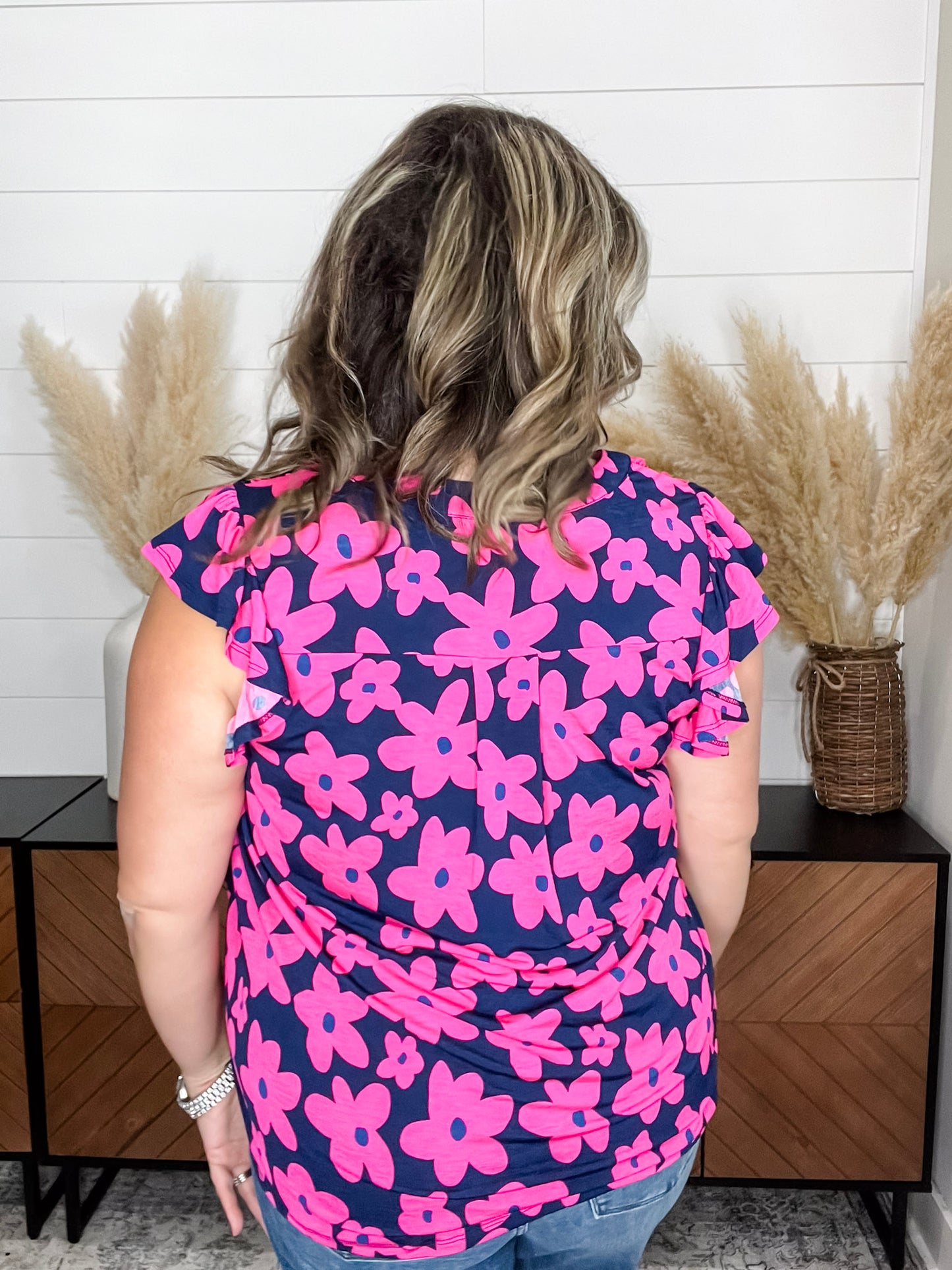 "Peebles" Flutter Sleeve Split Neck