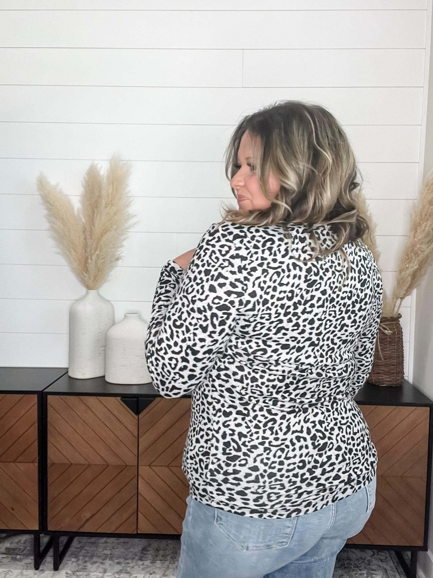 "Dixie" Animal Print Long Sleeve with Criss Cross Design (Grey)
