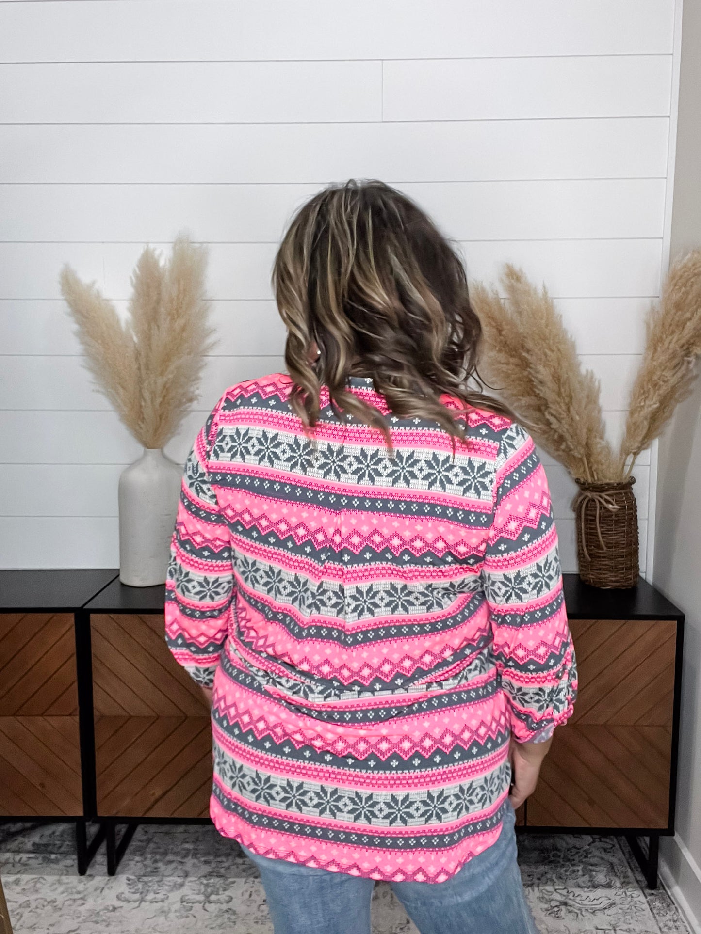 "Jingle" 3/4 Sleeve Split Neck Tops