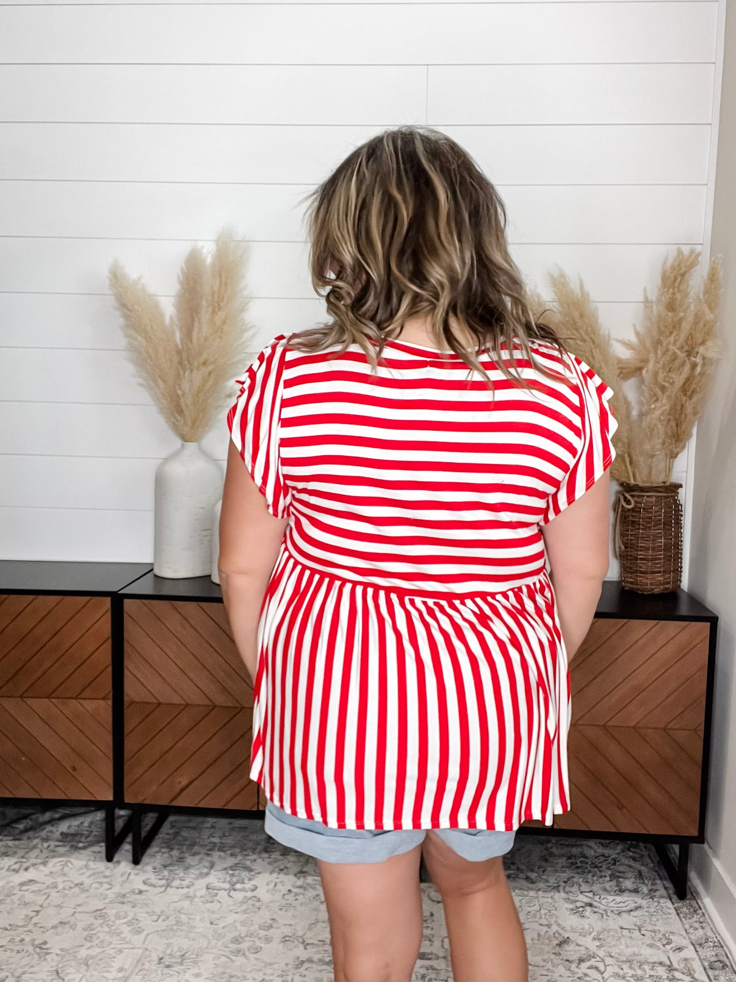 "Connor" Stripe Ruffle Cap Babydoll (Red & White)