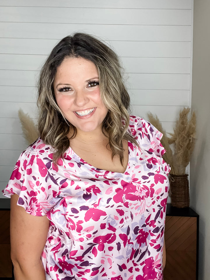 "Astounding" V-Neck Ruffle Cap Sleeve