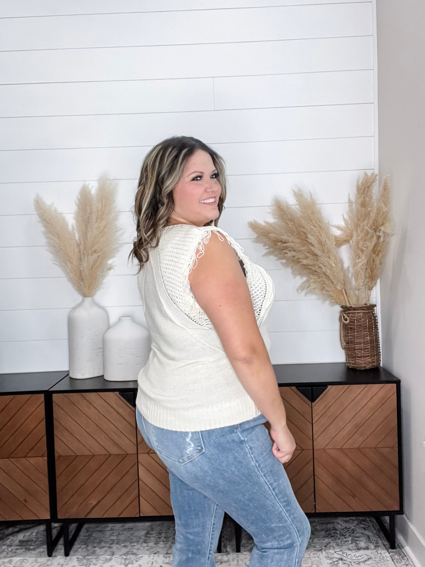 "Accent" Fringe Cropped Sweater Vest