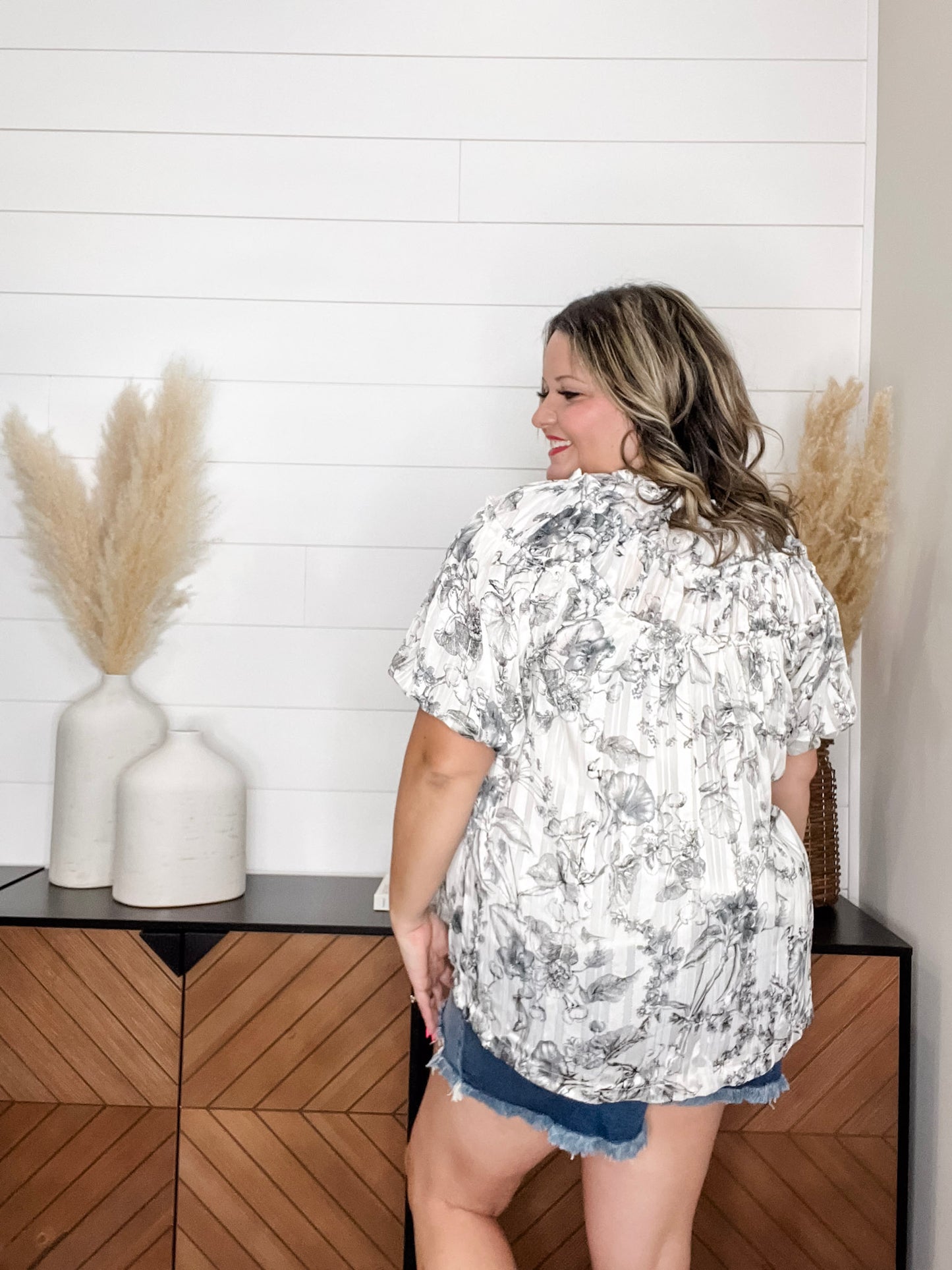 "Touch Of Sass" Bubble Short Sleeve Split Neck