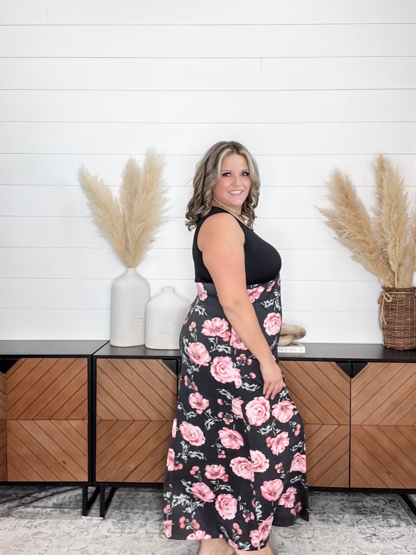 Floral Skirt Tank Maxi Dress with Pockets