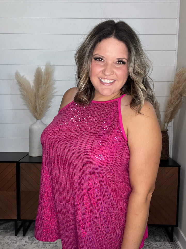 "All Dressed Up" Sparkle Front Halter Tank