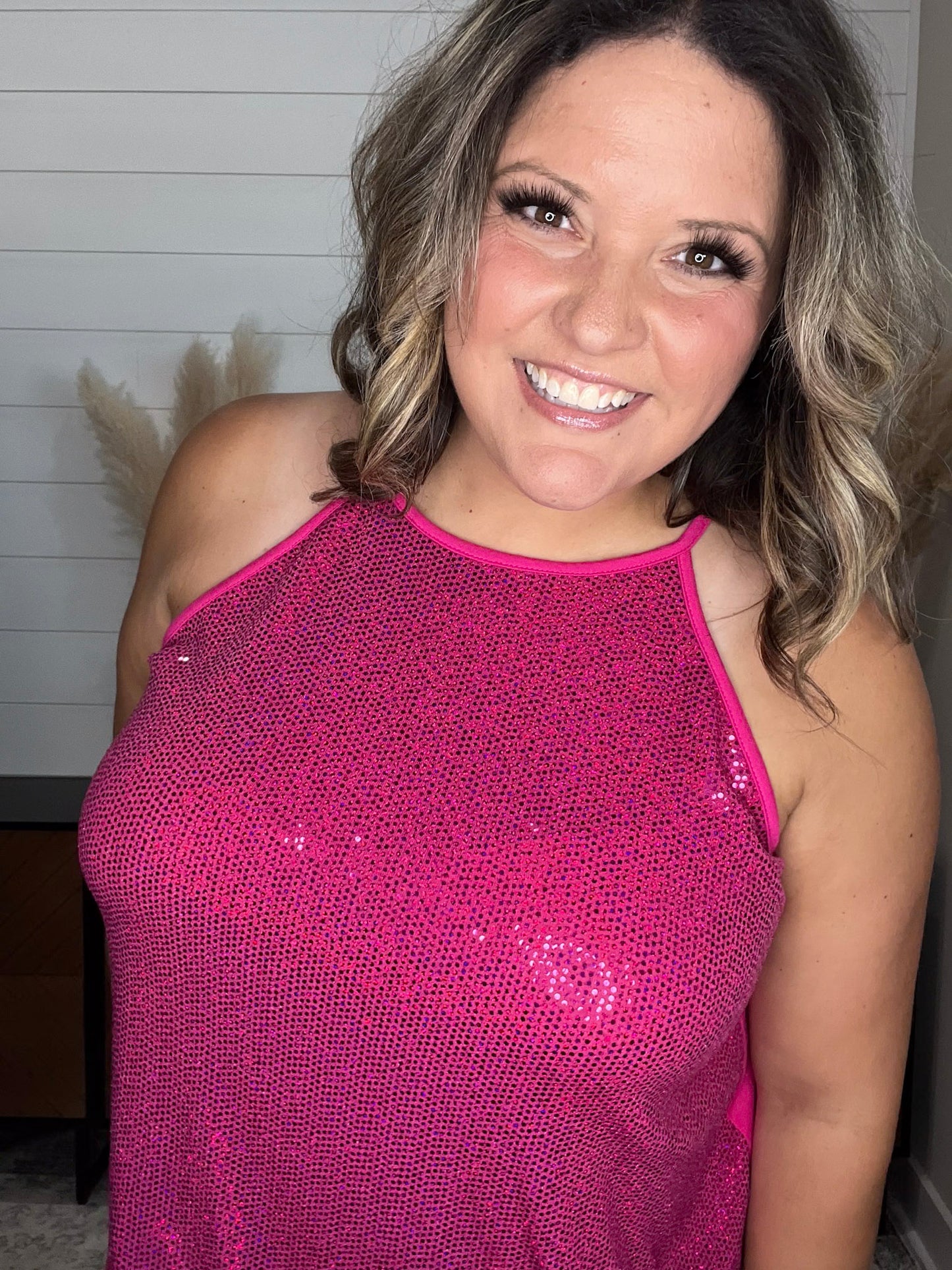 "All Dressed Up" Sparkle Front Halter Tank