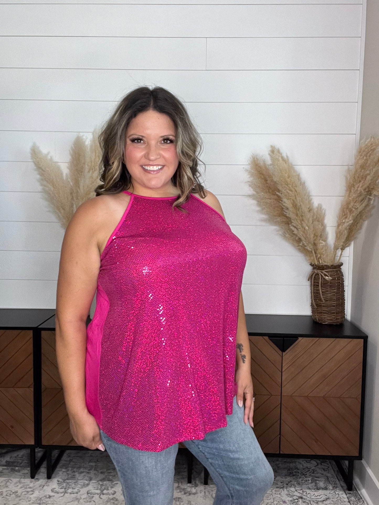 "All Dressed Up" Sparkle Front Halter Tank