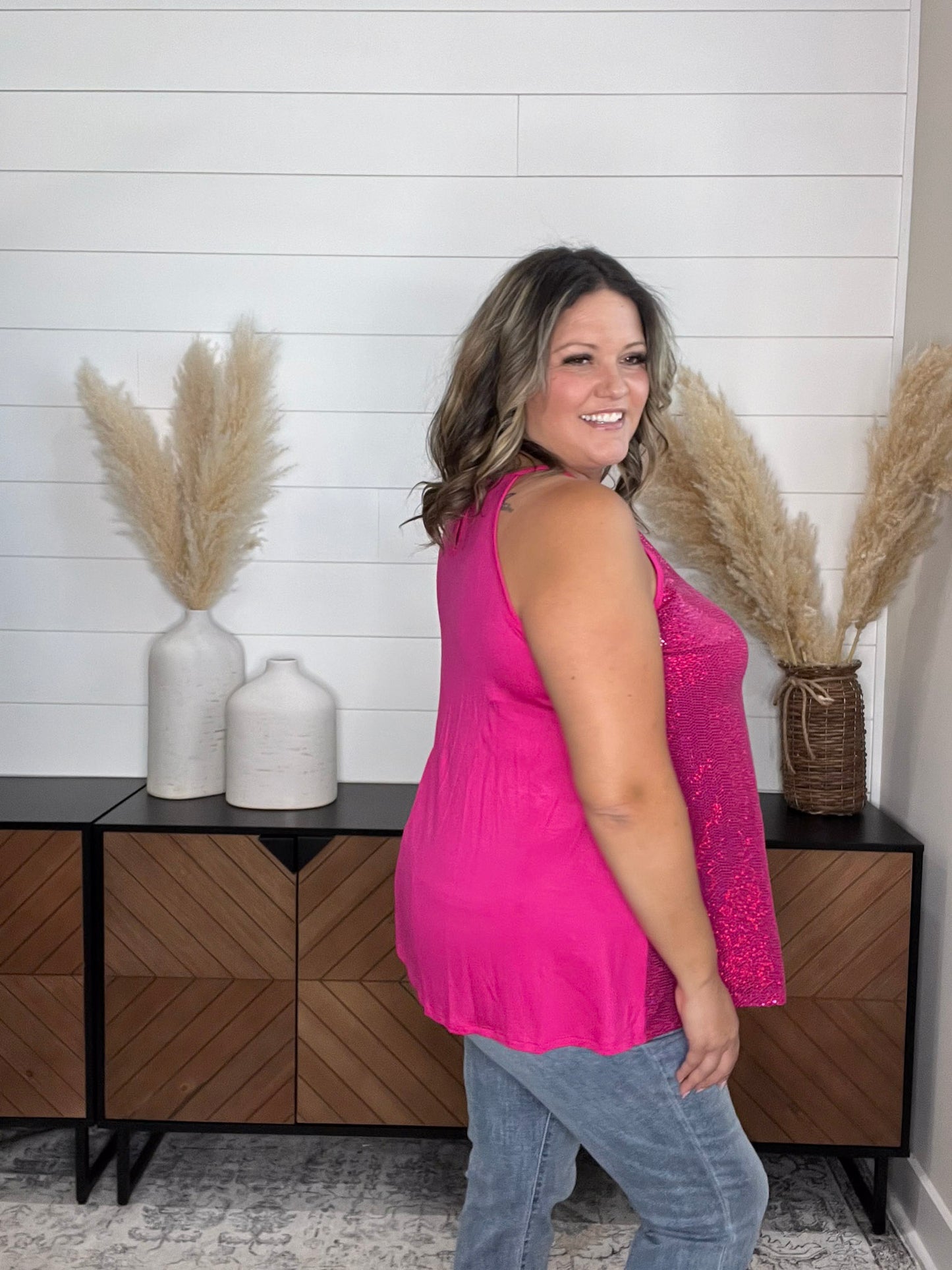 "All Dressed Up" Sparkle Front Halter Tank