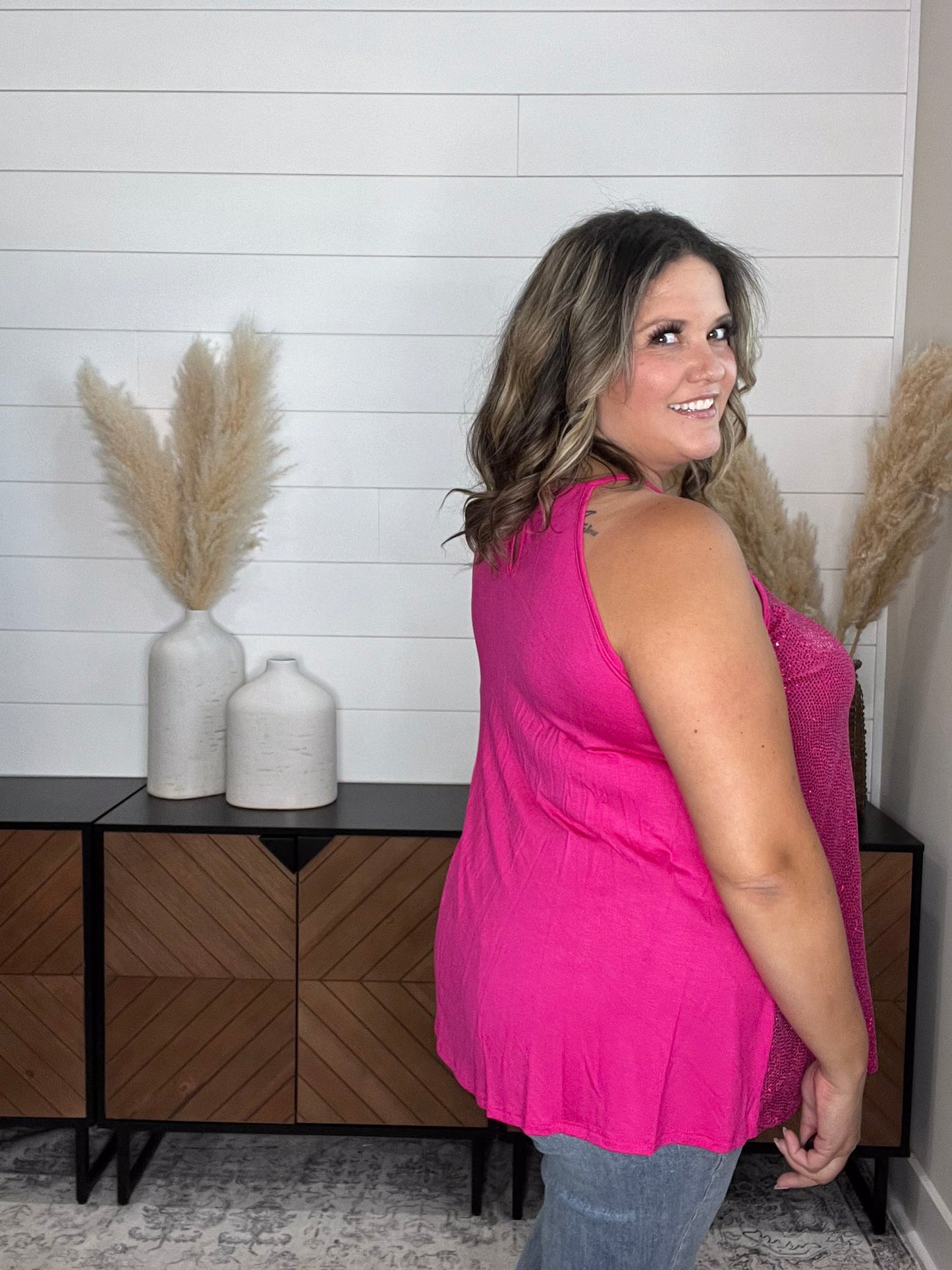 "All Dressed Up" Sparkle Front Halter Tank