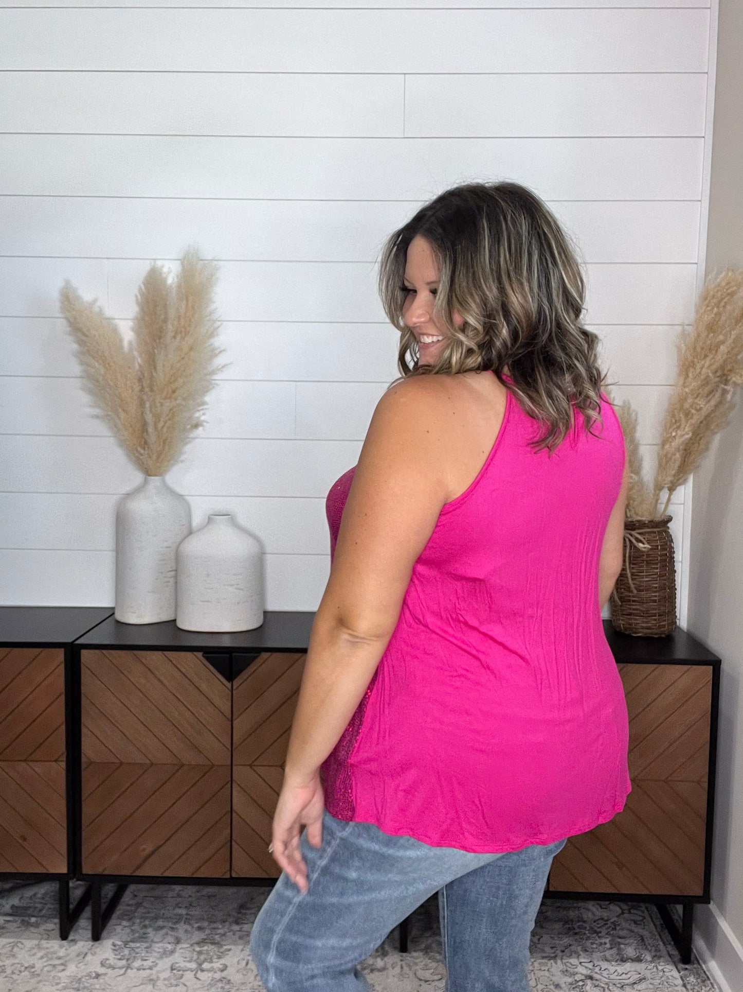 "All Dressed Up" Sparkle Front Halter Tank