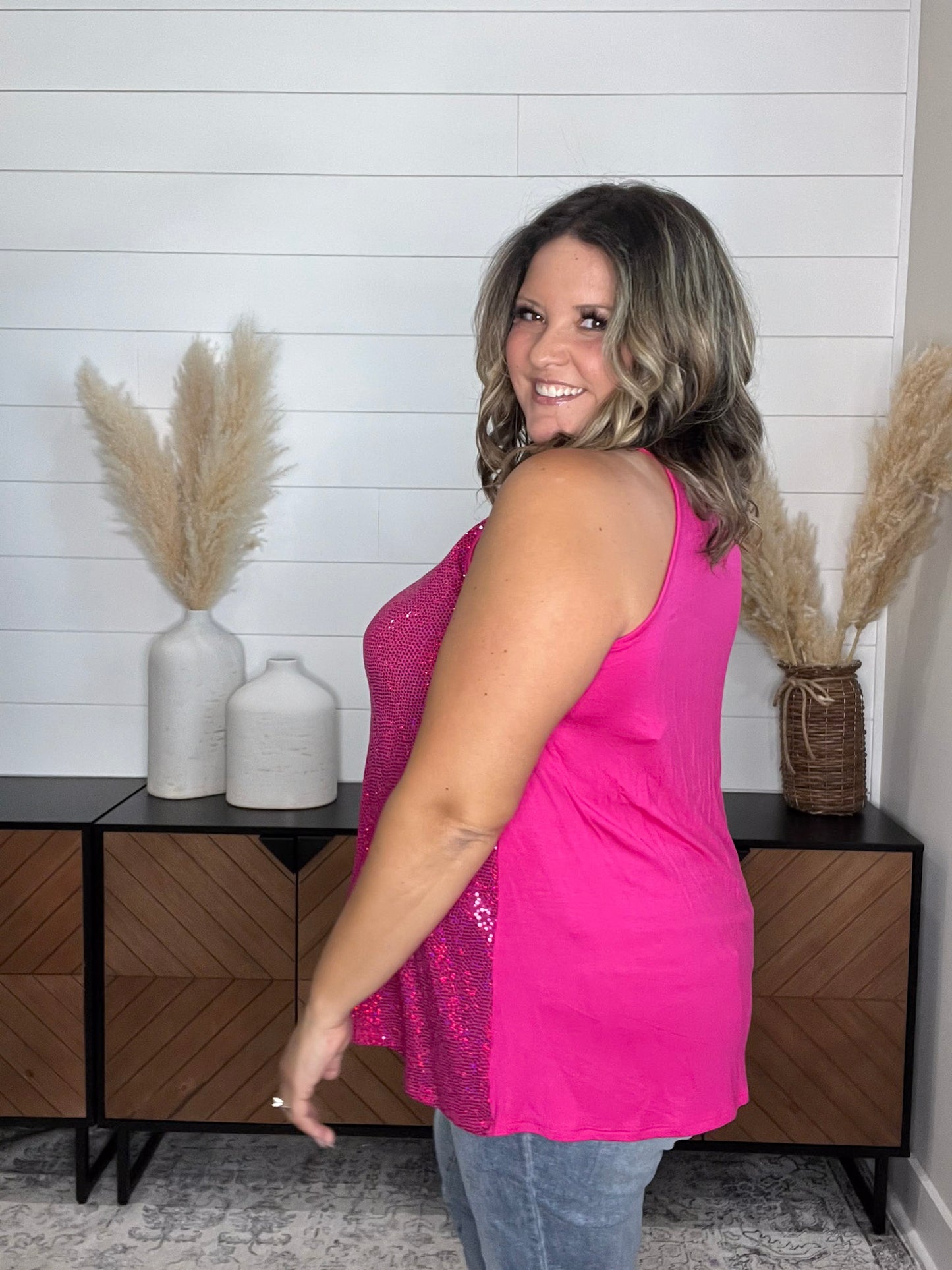 "All Dressed Up" Sparkle Front Halter Tank