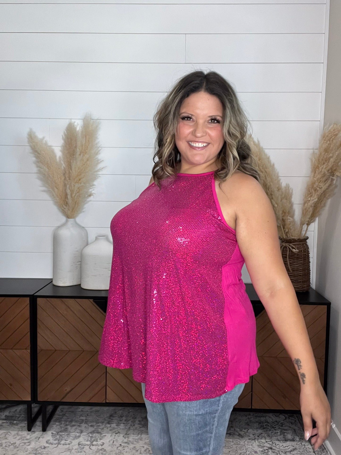 "All Dressed Up" Sparkle Front Halter Tank
