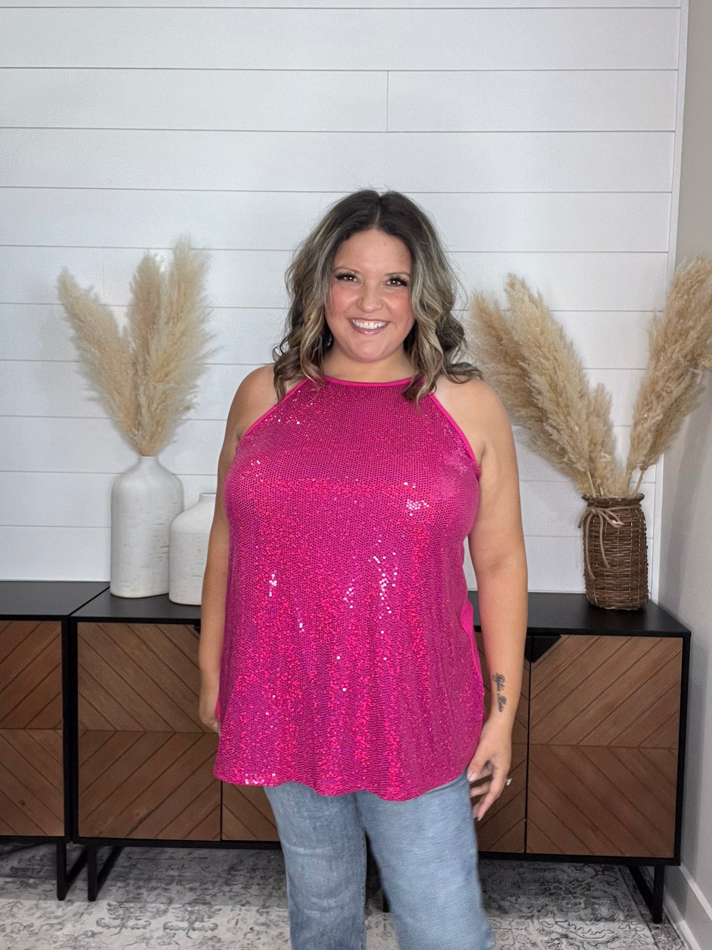 "All Dressed Up" Sparkle Front Halter Tank