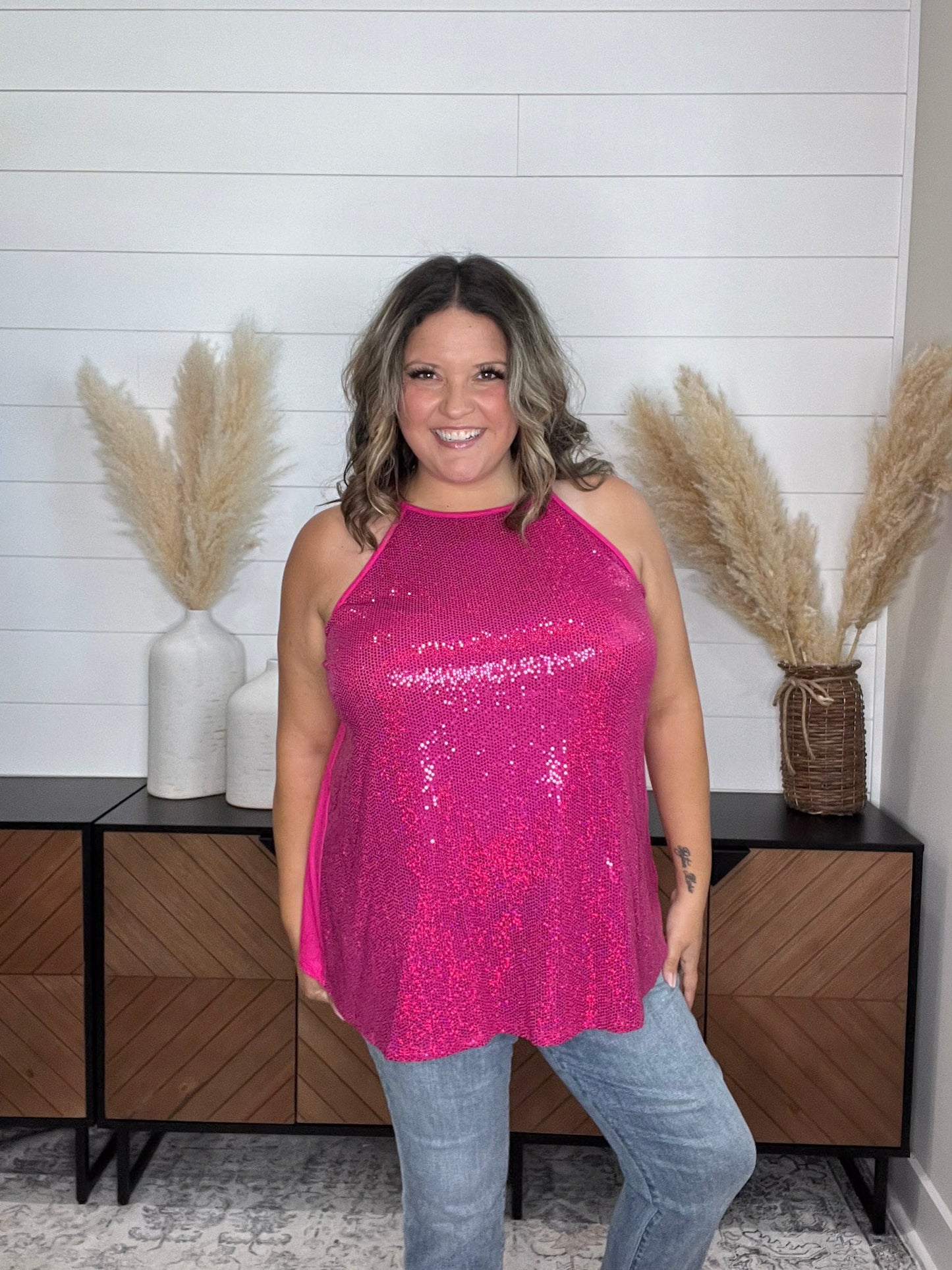 "All Dressed Up" Sparkle Front Halter Tank