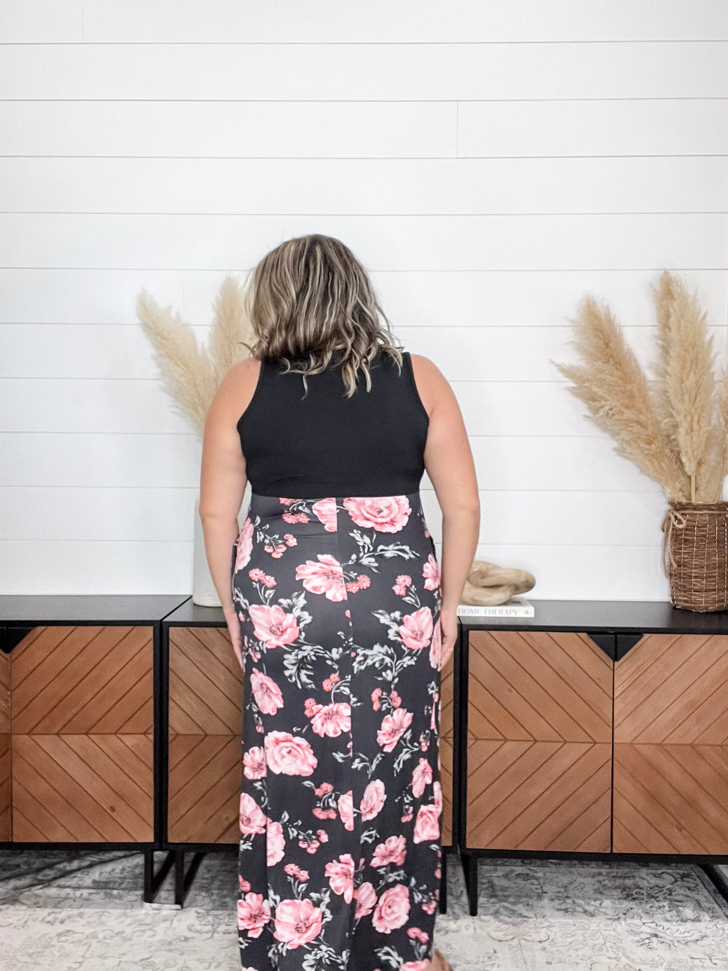 Floral Skirt Tank Maxi Dress with Pockets