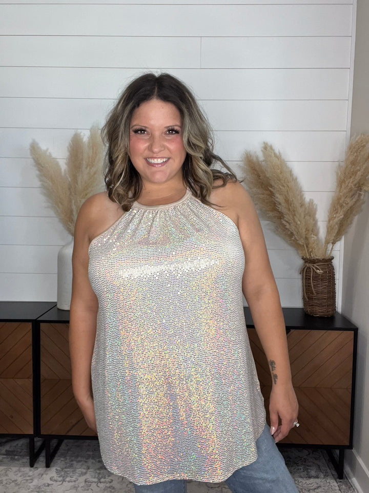 "Champagne Wishes" Sparkle Halter Tank