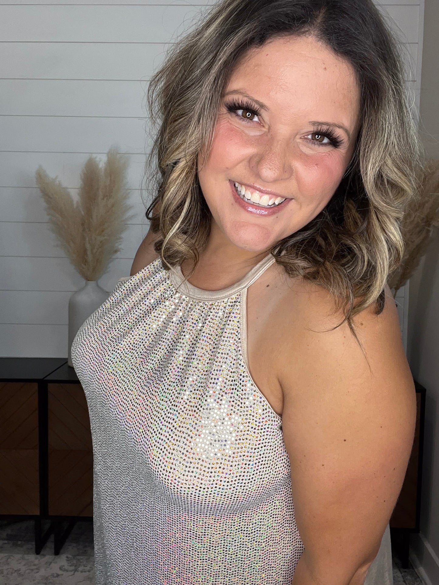 "Champagne Wishes" Sparkle Halter Tank