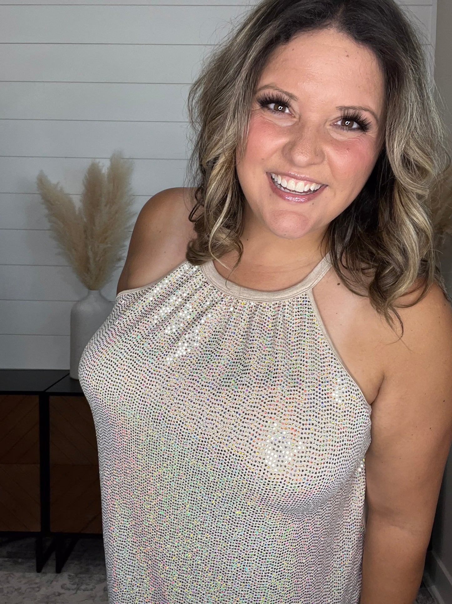 "Champagne Wishes" Sparkle Halter Tank