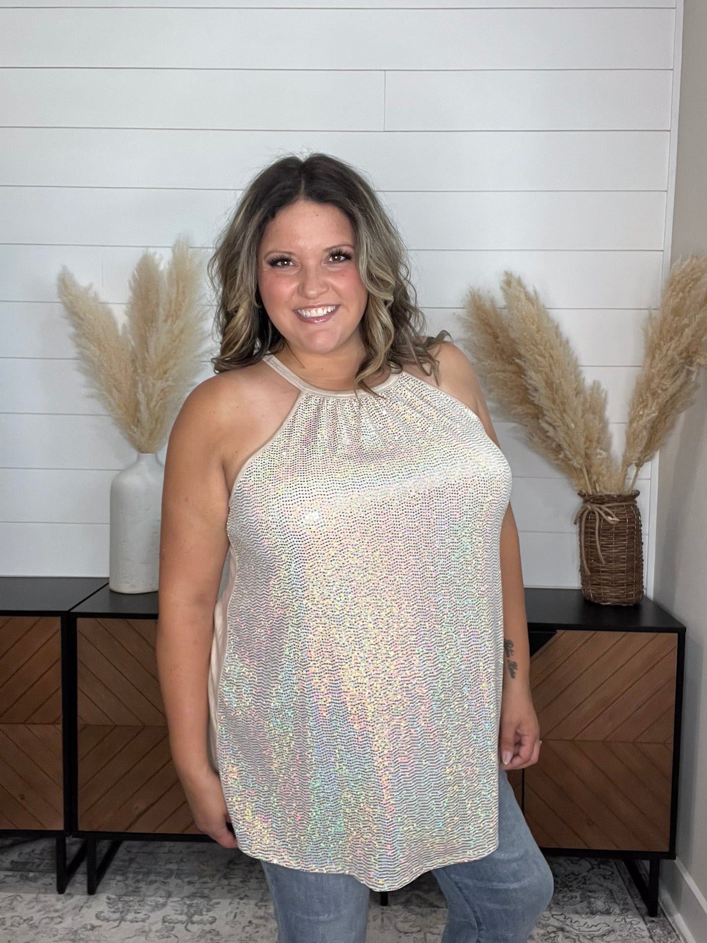 "Champagne Wishes" Sparkle Halter Tank