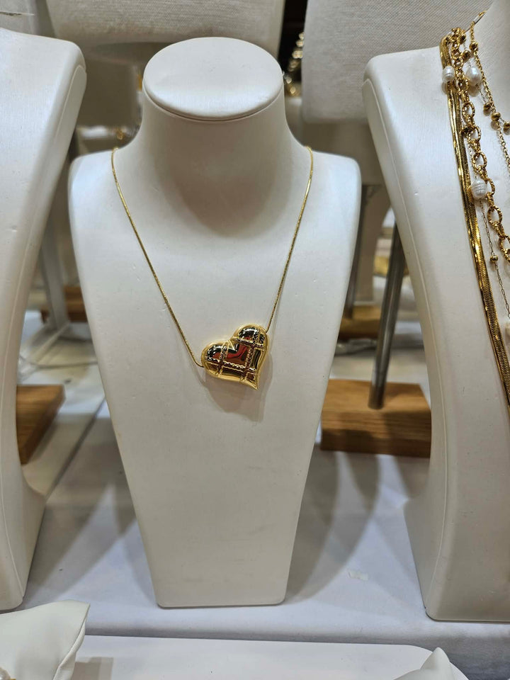 Water Resistant: Solid Heart Pendant on Dainty Gold Necklace