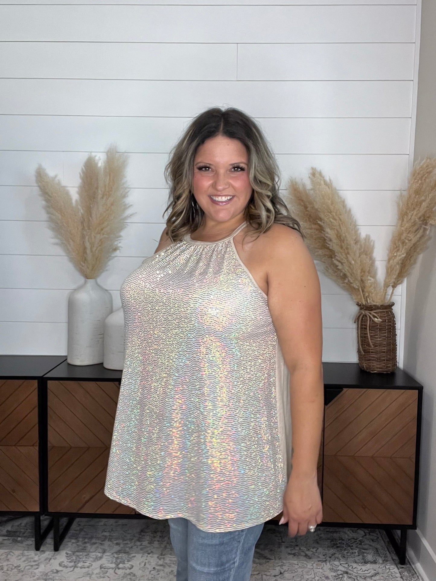 "Champagne Wishes" Sparkle Halter Tank