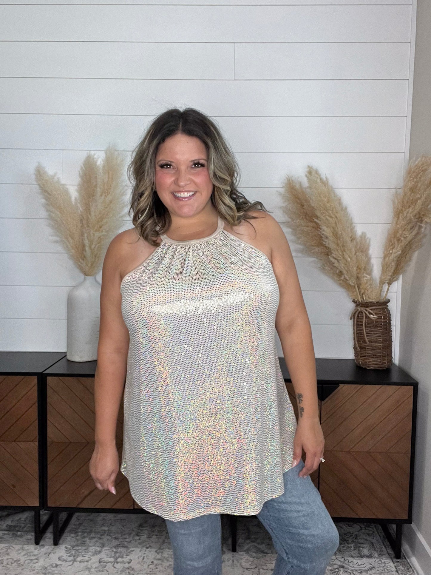 "Champagne Wishes" Sparkle Halter Tank