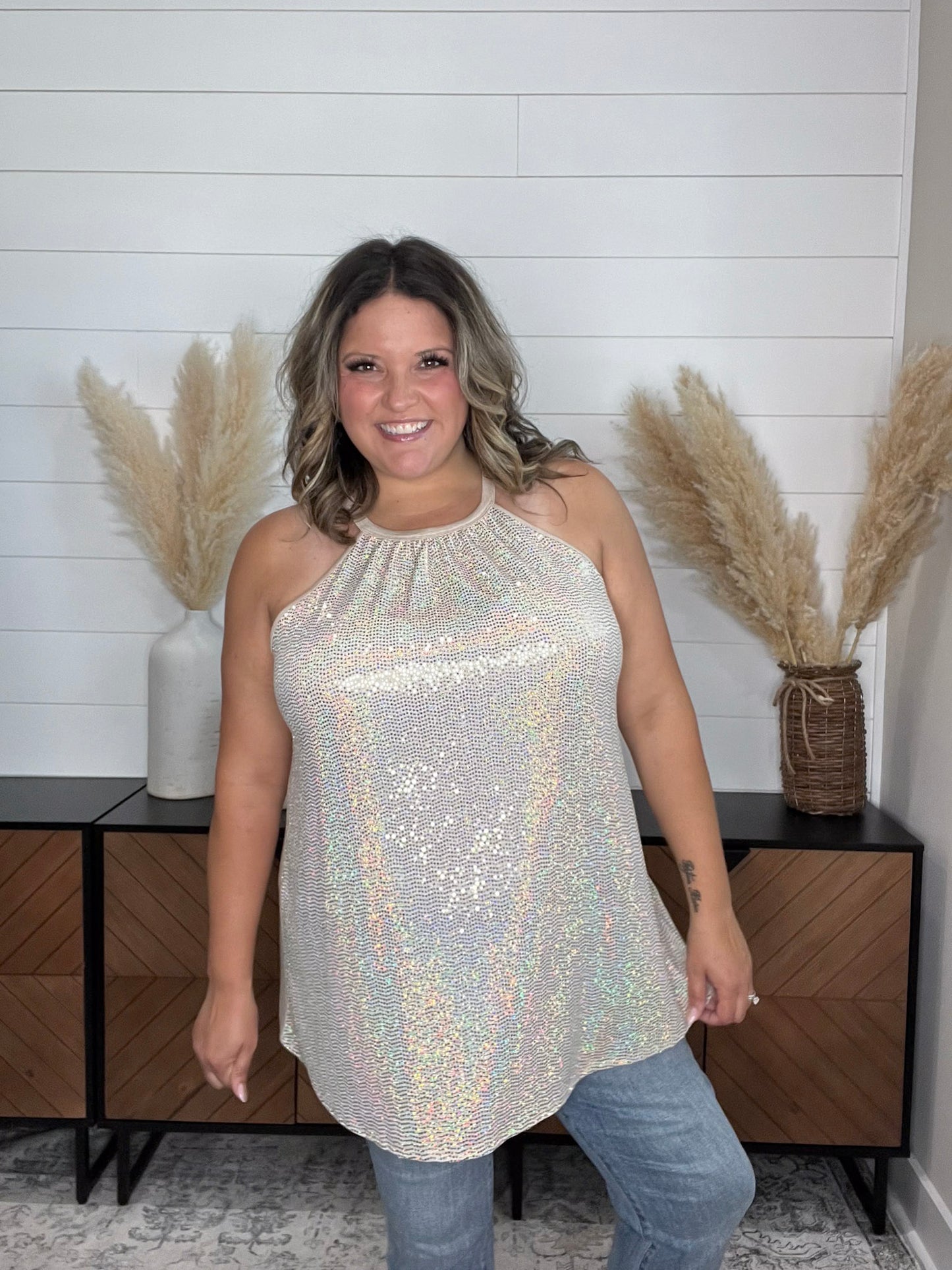 "Champagne Wishes" Sparkle Halter Tank
