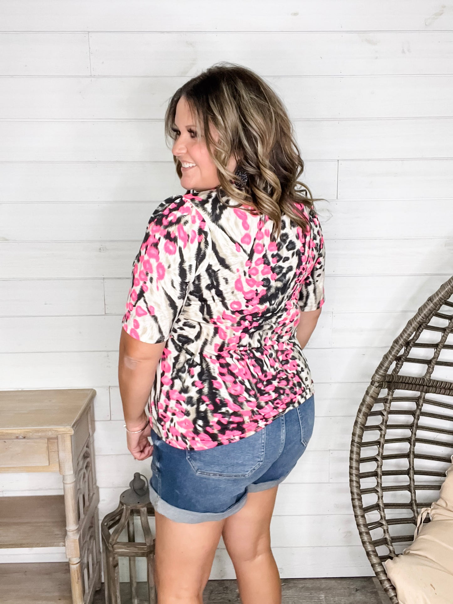 "Wild Child" Animal Print V Neck with Tie Detail