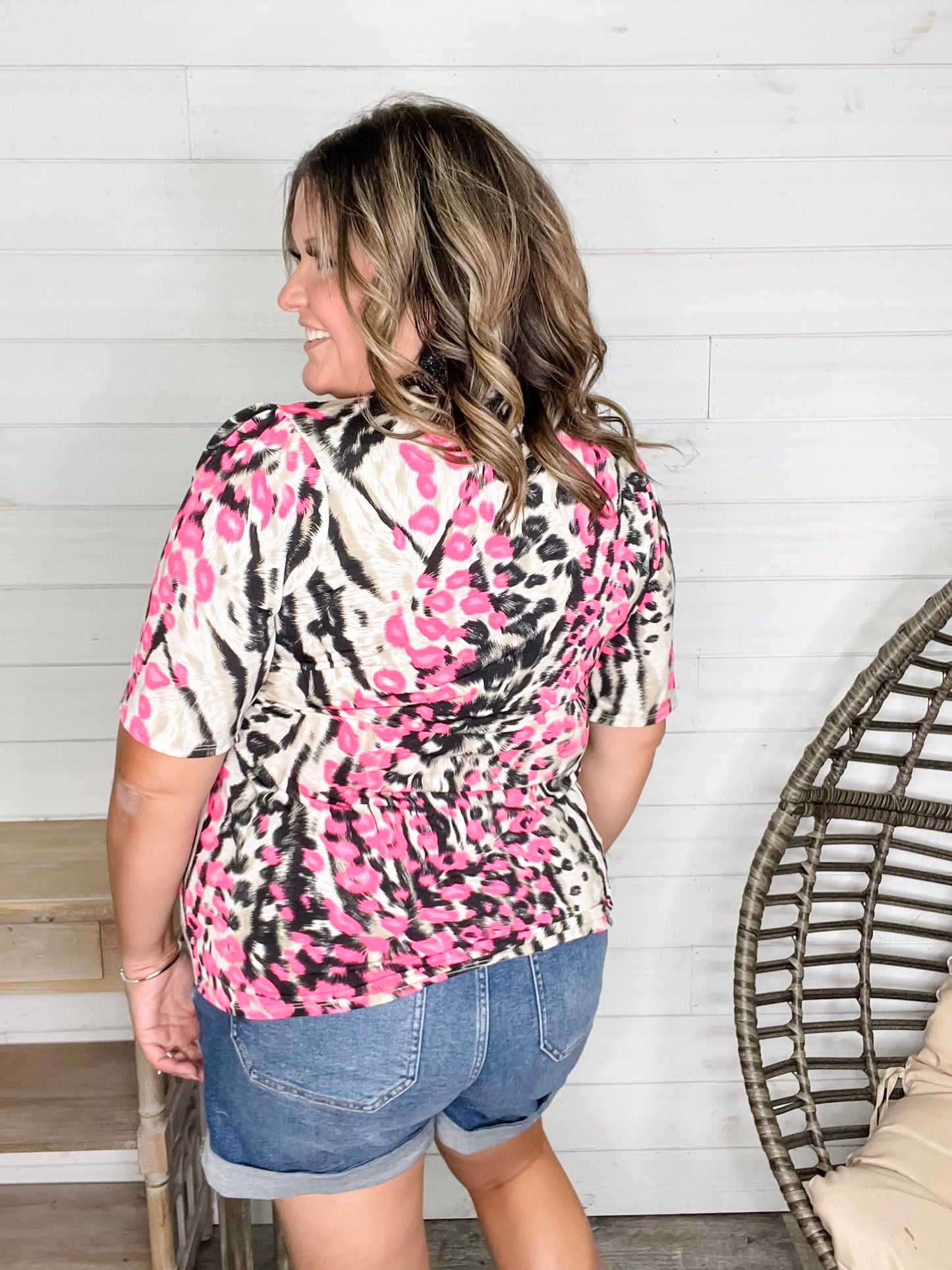 "Wild Child" Animal Print V Neck with Tie Detail