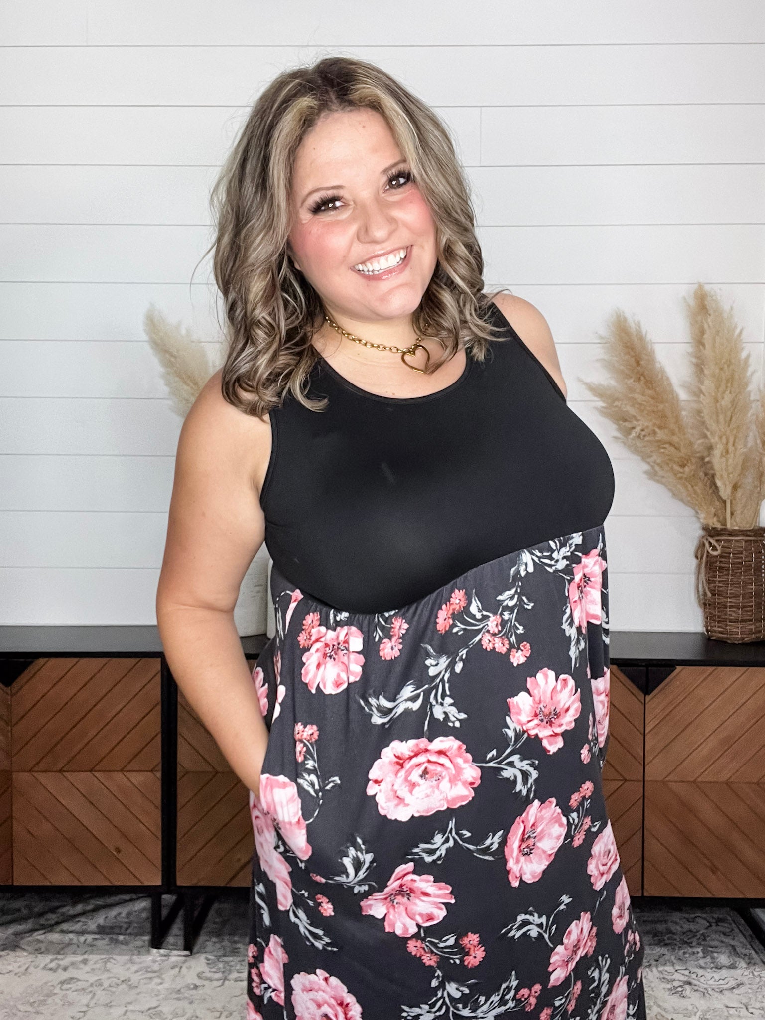 floral tank maxi dress Siempre Tank Maxi Dress in Navy Floral Stamp