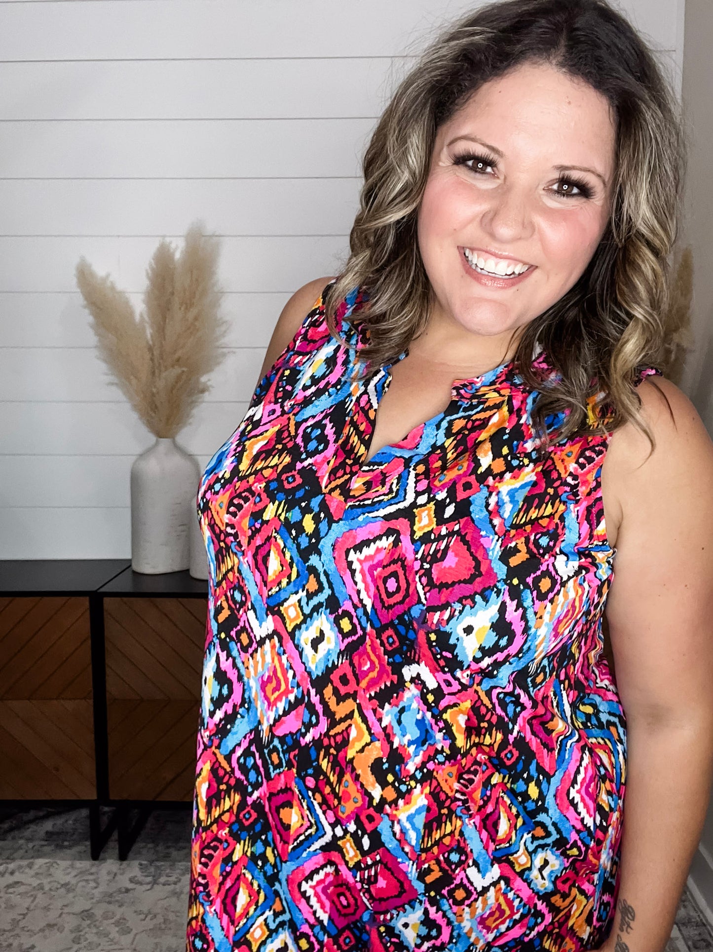 "Somerset" Sleeveless Split Neck Dress with Pockets