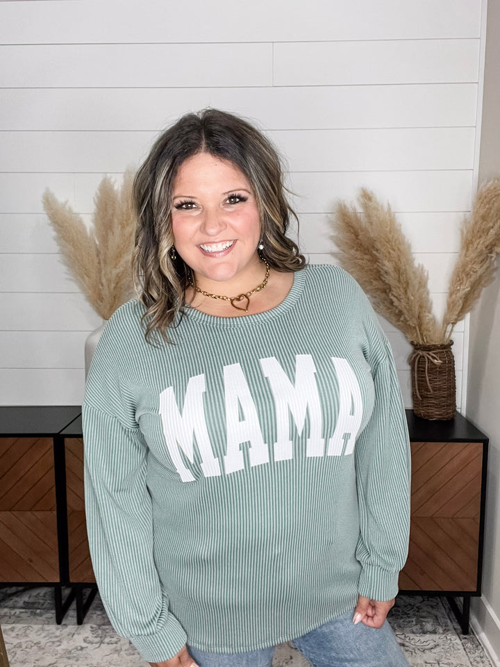 "Mama" Corded Long Sleeve Top (Multiple Colors)