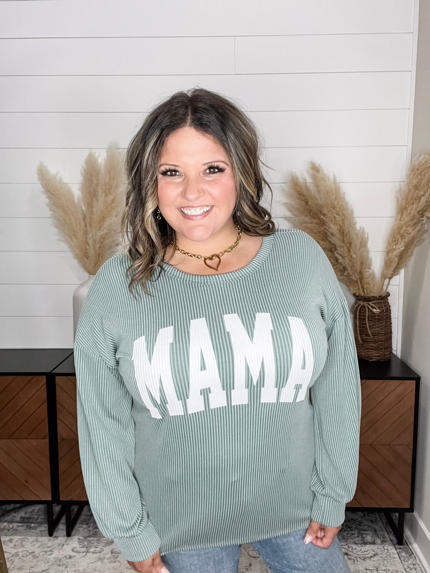 "Mama" Corded Long Sleeve Top (Multiple Colors)