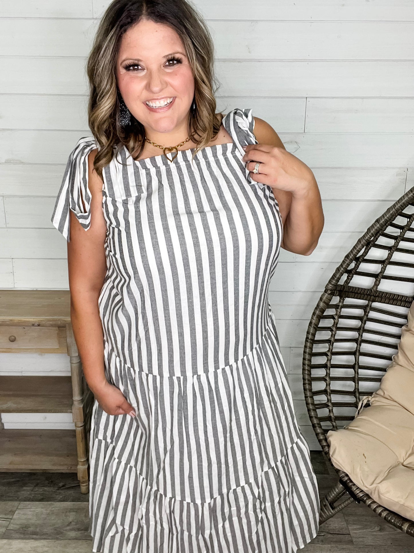 I'm Ready Striped Tiered Maxi Dress with Shoulder Ties