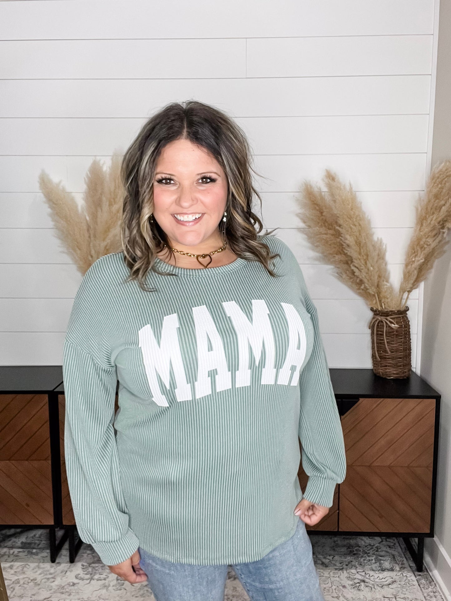 "Mama" Corded Long Sleeve Top (Multiple Colors)