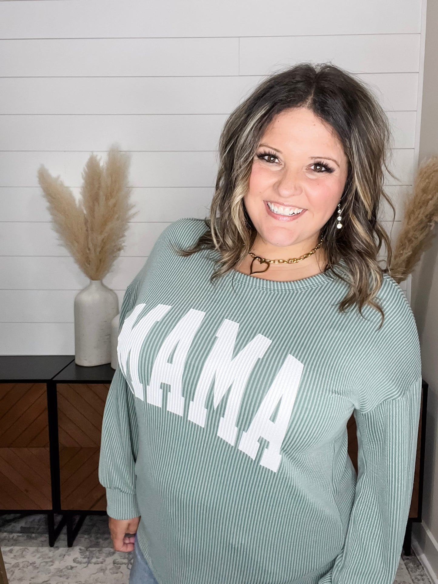 "Mama" Corded Long Sleeve Top (Multiple Colors)