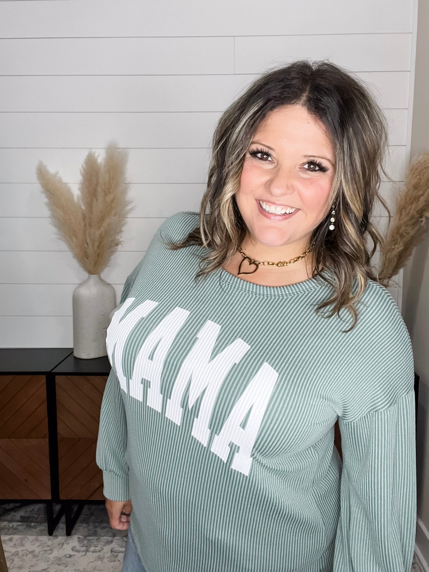 "Mama" Corded Long Sleeve Top (Multiple Colors)